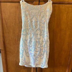 Elegant White and Silver Sequin Dress